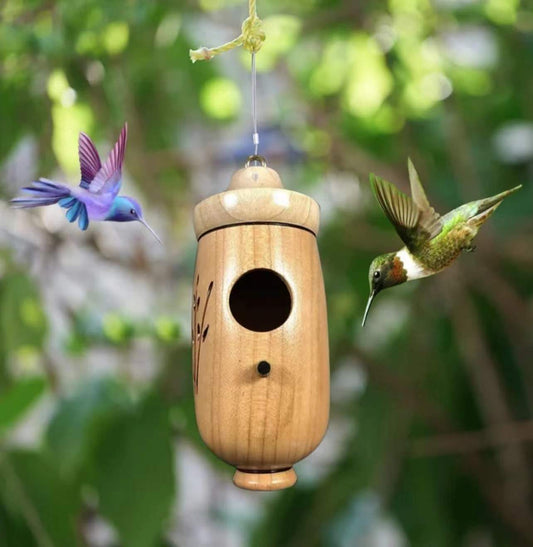 Wooden Hummingbird House & Feeder